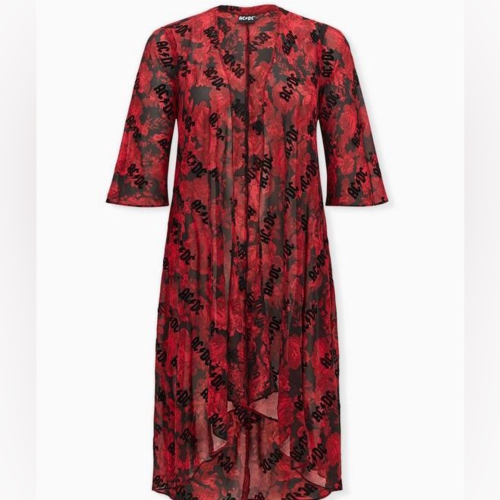 AC/DC Torrid Black & Red Floral Chiffon Hi-Lo Kimono - Picture 3 of 7